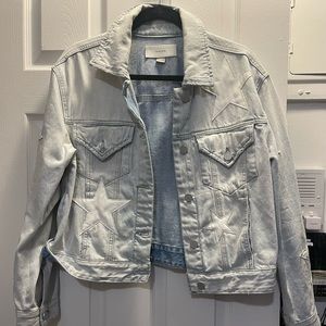Blanknyc light washed denim jacket with leather stars